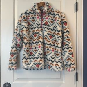 Eddie Bauer Size Small Quest Plush Fleece Quarter Zip White Pink Teddy Pullover